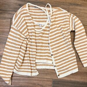 Madewell Cream and Tan Striped Cardigan and Tank Set